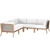 Vesper 5-Piece Outdoor Patio Teak Wood Sectional Sofa in Gray White