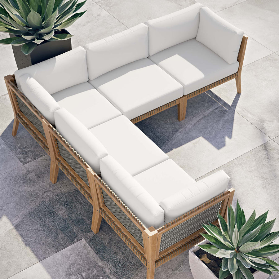 Vesper 5-Piece Outdoor Patio Teak Wood Sectional Sofa in Gray White