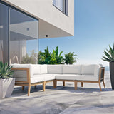 Vesper 5-Piece Outdoor Patio Teak Wood Sectional Sofa in Gray White