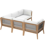 Vesper 5-Piece Outdoor Patio Teak Wood Sectional Sofa in Gray White