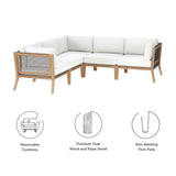 Vesper 5-Piece Outdoor Patio Teak Wood Sectional Sofa in Gray White