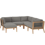 Vesper 6-Piece Outdoor Patio Teak Wood Sectional Sofa in Gray Graphite