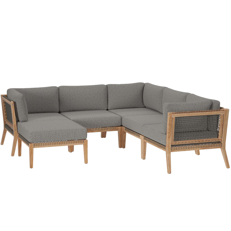Vesper 6-Piece Outdoor Patio Teak Wood Sectional Sofa in Gray Graphite