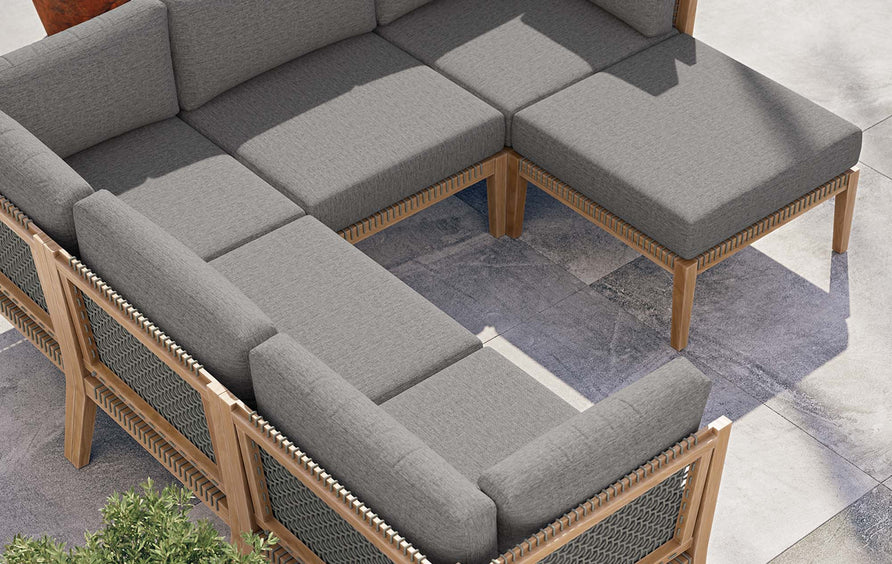 Vesper 6-Piece Outdoor Patio Teak Wood Sectional Sofa in Gray Graphite
