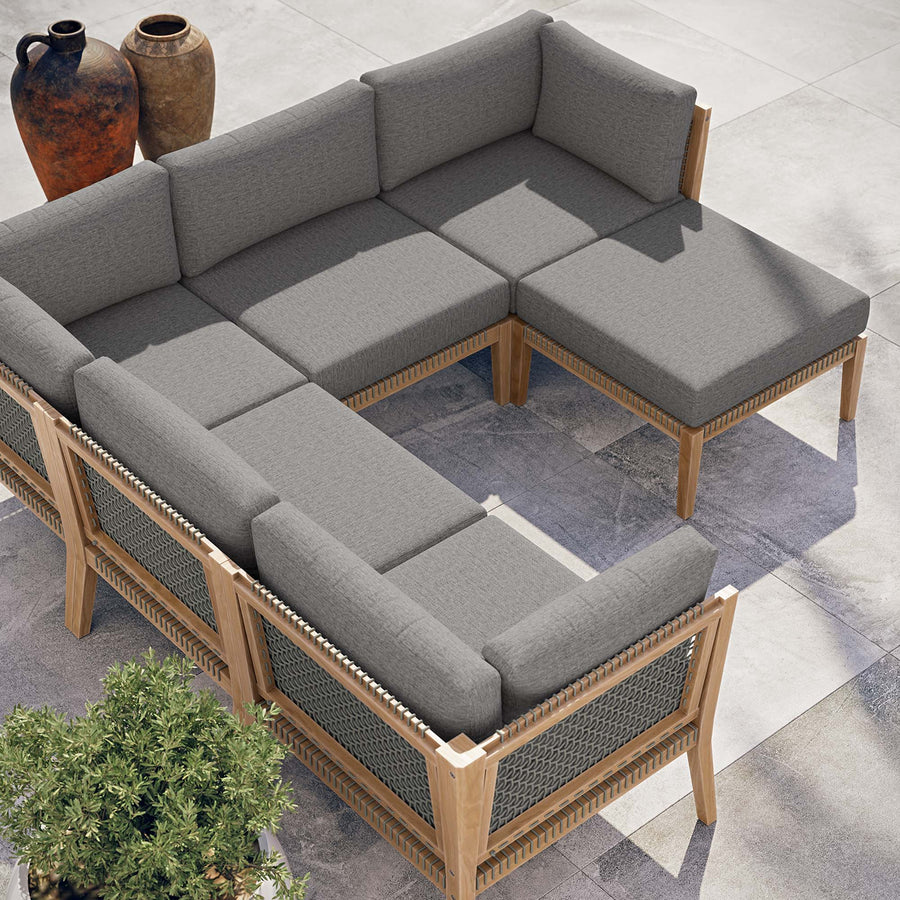 Vesper 6-Piece Outdoor Patio Teak Wood Sectional Sofa in Gray Graphite