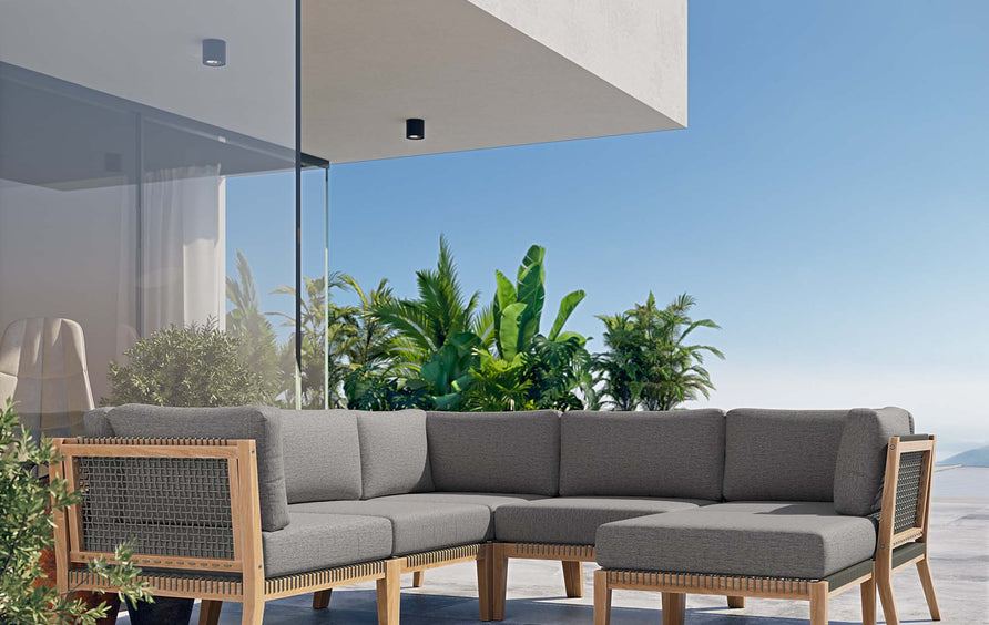 Vesper 6-Piece Outdoor Patio Teak Wood Sectional Sofa in Gray Graphite