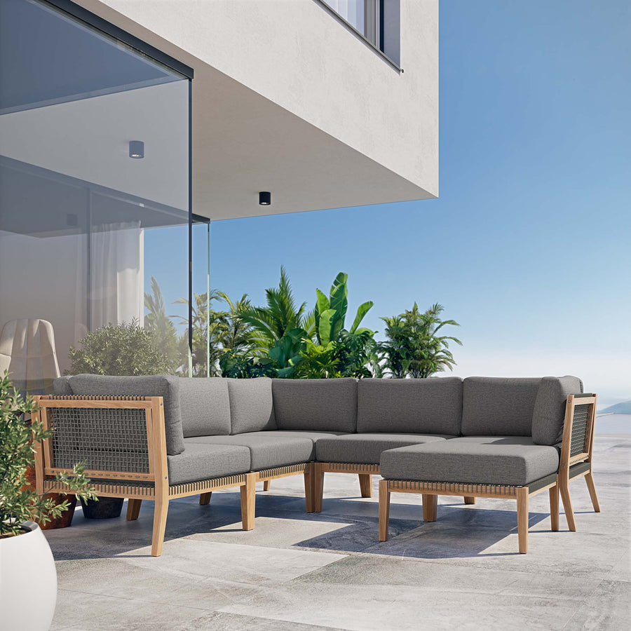 Vesper 6-Piece Outdoor Patio Teak Wood Sectional Sofa in Gray Graphite
