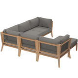 Vesper 6-Piece Outdoor Patio Teak Wood Sectional Sofa in Gray Graphite