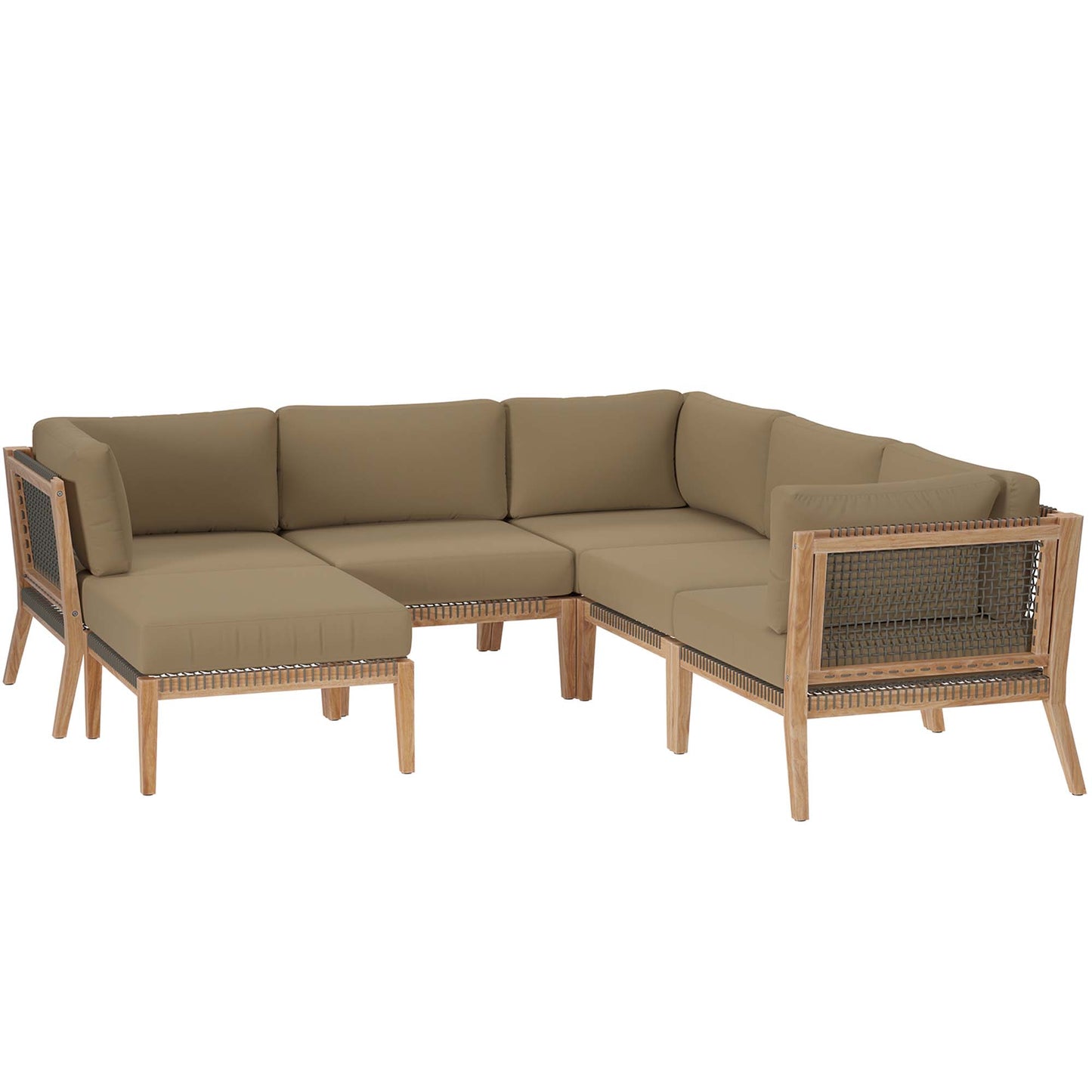 Clearwater 6-Piece Outdoor Patio Teak Wood Sectional Sofa by Furniture For America