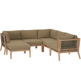 Vesper 6-Piece Outdoor Patio Teak Wood Sectional Sofa in Gray Light Brown