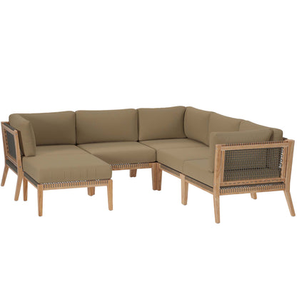 Clearwater 6-Piece Outdoor Patio Teak Wood Sectional Sofa by Furniture For America