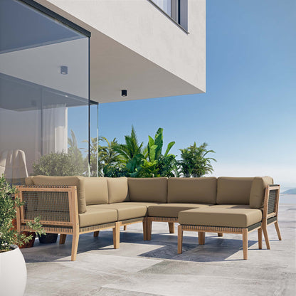 Clearwater 6-Piece Outdoor Patio Teak Wood Sectional Sofa by Furniture For America