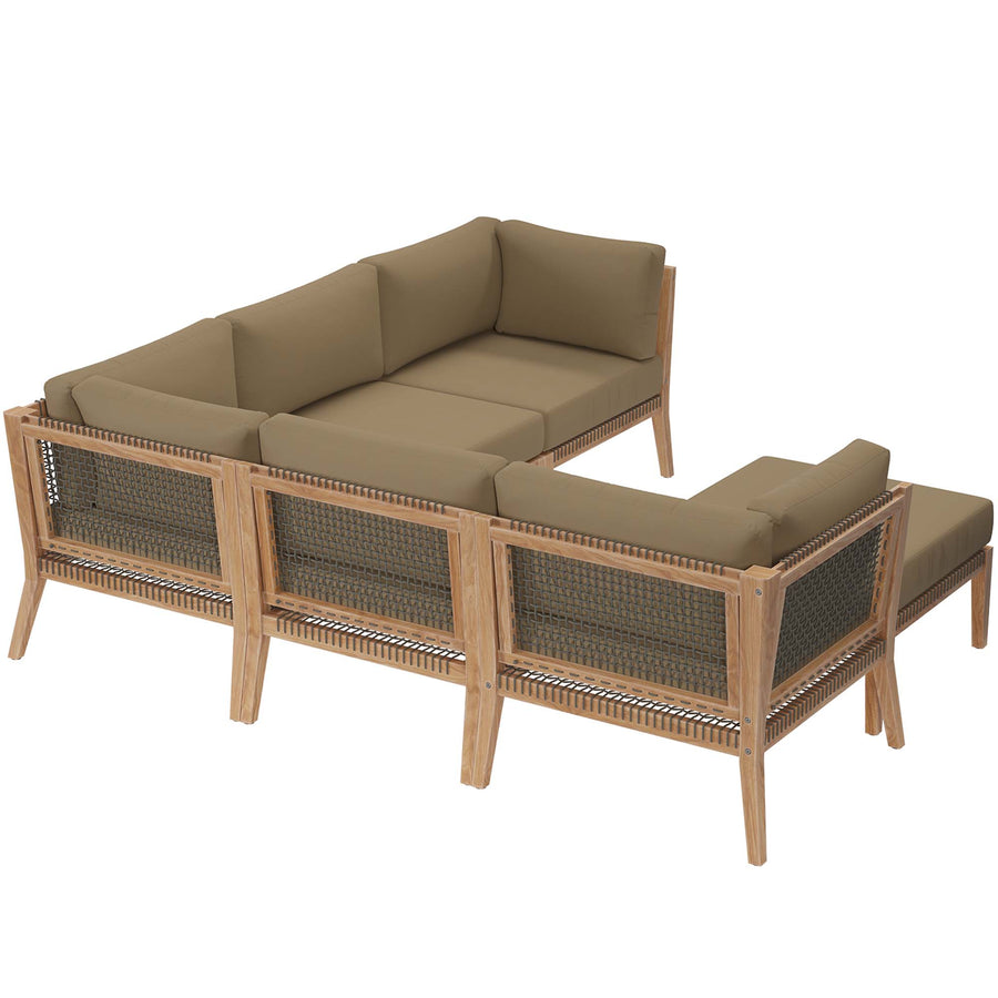 Vesper 6-Piece Outdoor Patio Teak Wood Sectional Sofa in Gray Light Brown