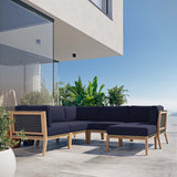 Vesper 6-Piece Outdoor Patio Teak Wood Sectional Sofa in Gray Navy