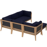 Vesper 6-Piece Outdoor Patio Teak Wood Sectional Sofa in Gray Navy