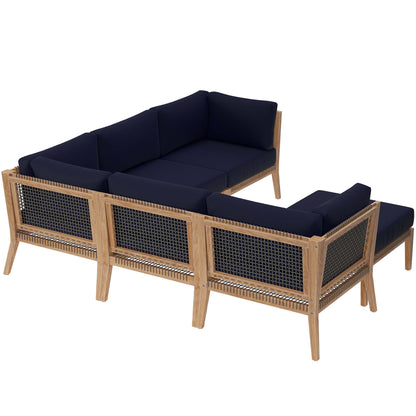 Clearwater 6-Piece Outdoor Patio Teak Wood Sectional Sofa by Furniture For America