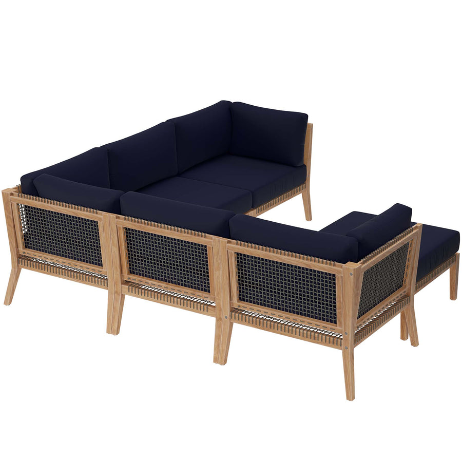 Vesper 6-Piece Outdoor Patio Teak Wood Sectional Sofa in Gray Navy