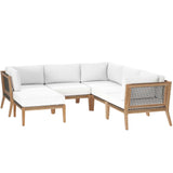 Vesper 6-Piece Outdoor Patio Teak Wood Sectional Sofa in Gray White