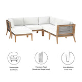 Vesper 6-Piece Outdoor Patio Teak Wood Sectional Sofa in Gray White