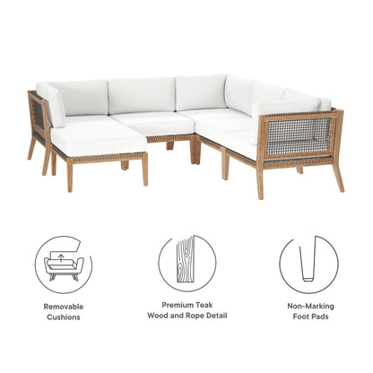 Clearwater 6-Piece Outdoor Patio Teak Wood Sectional Sofa by Furniture For America
