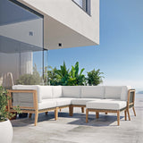 Vesper 6-Piece Outdoor Patio Teak Wood Sectional Sofa in Gray White