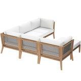 Vesper 6-Piece Outdoor Patio Teak Wood Sectional Sofa in Gray White