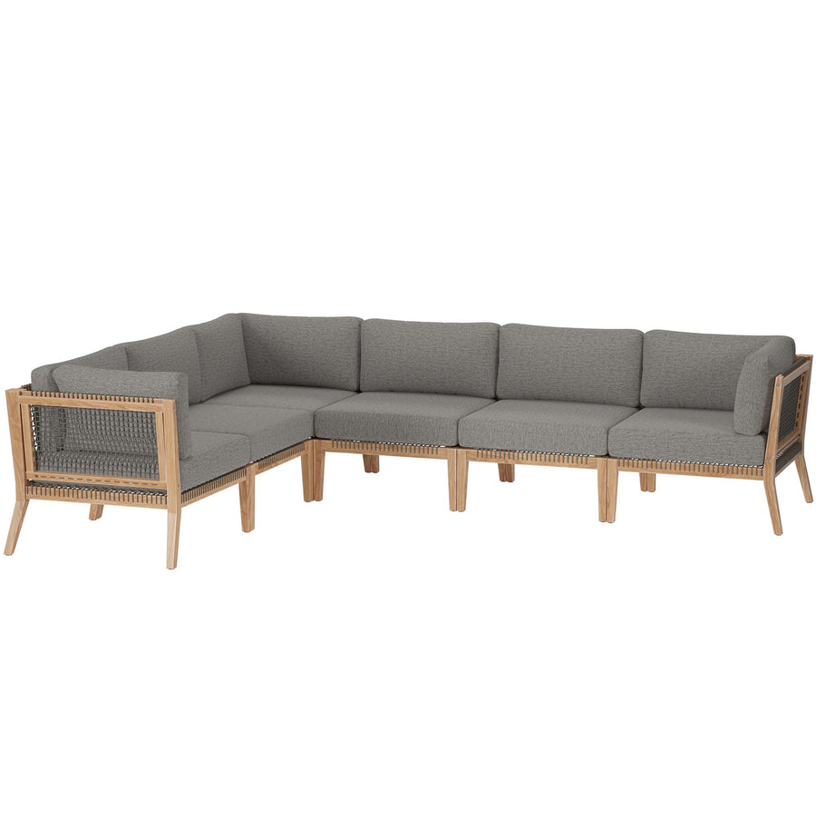 Vesper 6-Piece Outdoor Patio Teak Wood Sectional Sofa in Gray Graphite