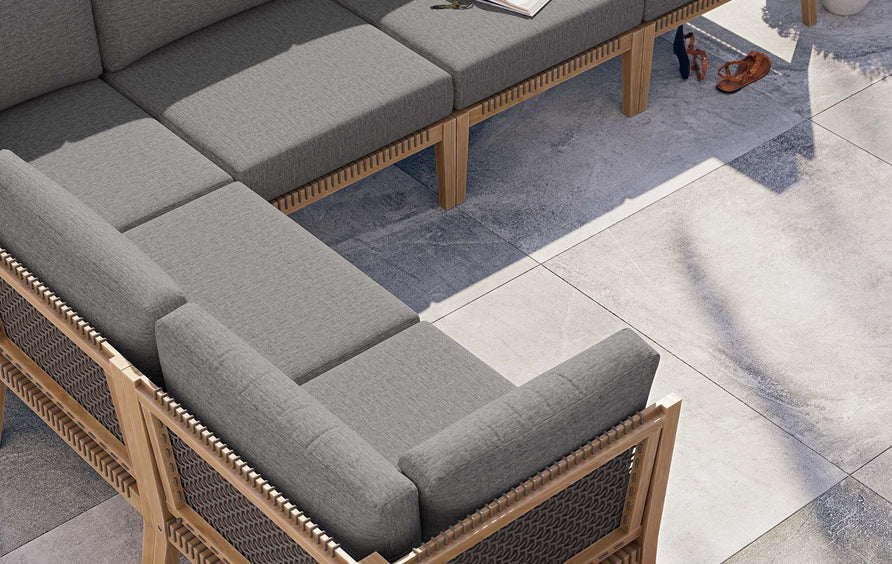 Vesper 6-Piece Outdoor Patio Teak Wood Sectional Sofa in Gray Graphite
