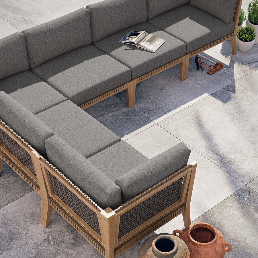 Vesper 6-Piece Outdoor Patio Teak Wood Sectional Sofa in Gray Graphite