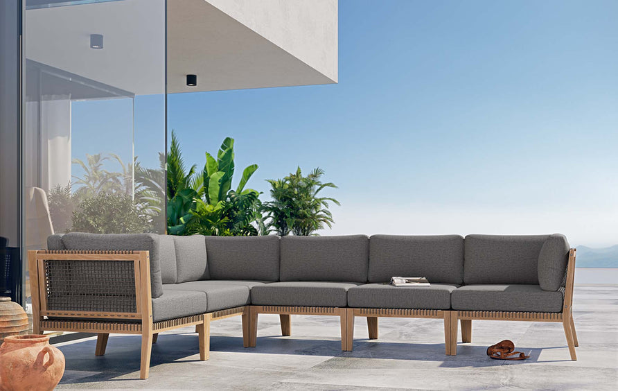 Vesper 6-Piece Outdoor Patio Teak Wood Sectional Sofa in Gray Graphite