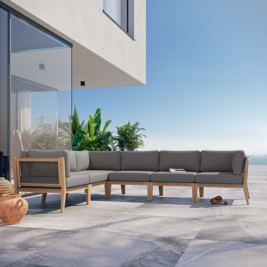 Vesper 6-Piece Outdoor Patio Teak Wood Sectional Sofa in Gray Graphite