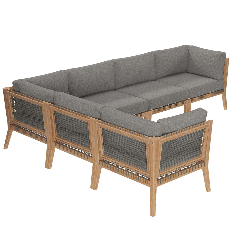 Vesper 6-Piece Outdoor Patio Teak Wood Sectional Sofa in Gray Graphite