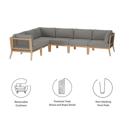 Clearwater 6-Piece Outdoor Patio Teak Wood Sectional Sofa by Furniture For America