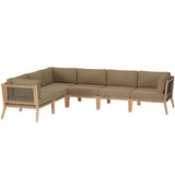 Vesper 6-Piece Outdoor Patio Teak Wood Sectional Sofa in Gray Light Brown