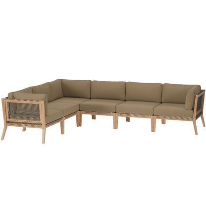Clearwater 6-Piece Outdoor Patio Teak Wood Sectional Sofa by Furniture For America