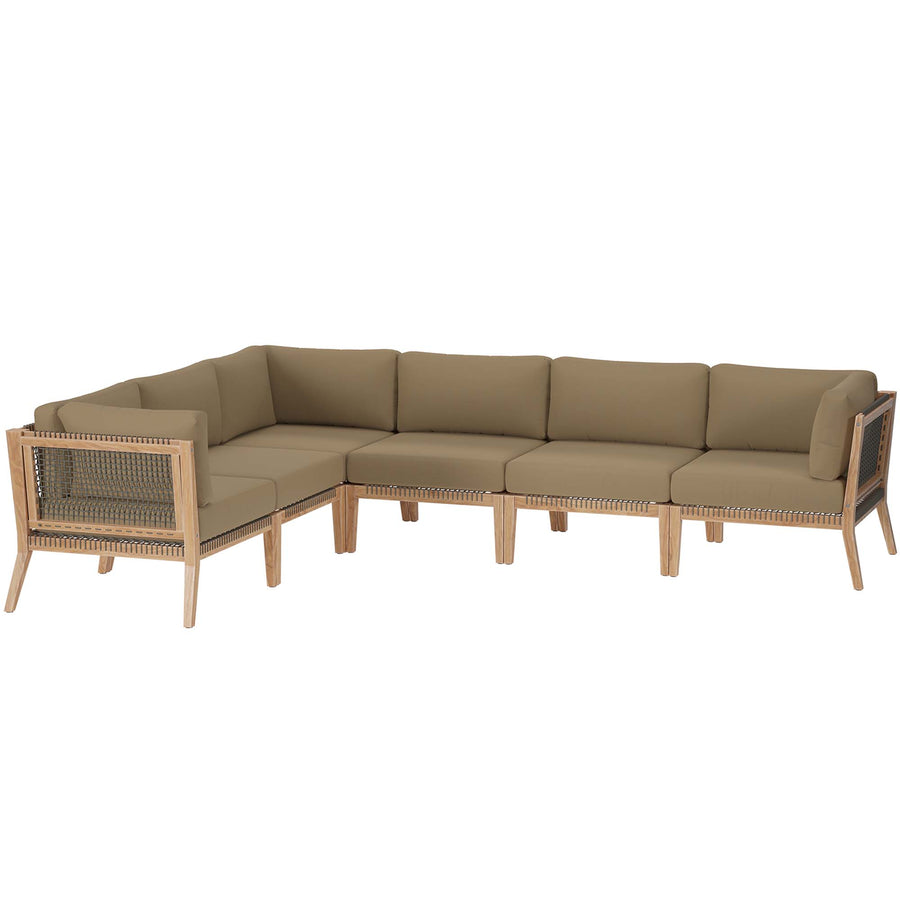 Vesper 6-Piece Outdoor Patio Teak Wood Sectional Sofa in Gray Light Brown