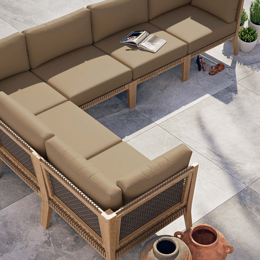 Vesper 6-Piece Outdoor Patio Teak Wood Sectional Sofa in Gray Light Brown