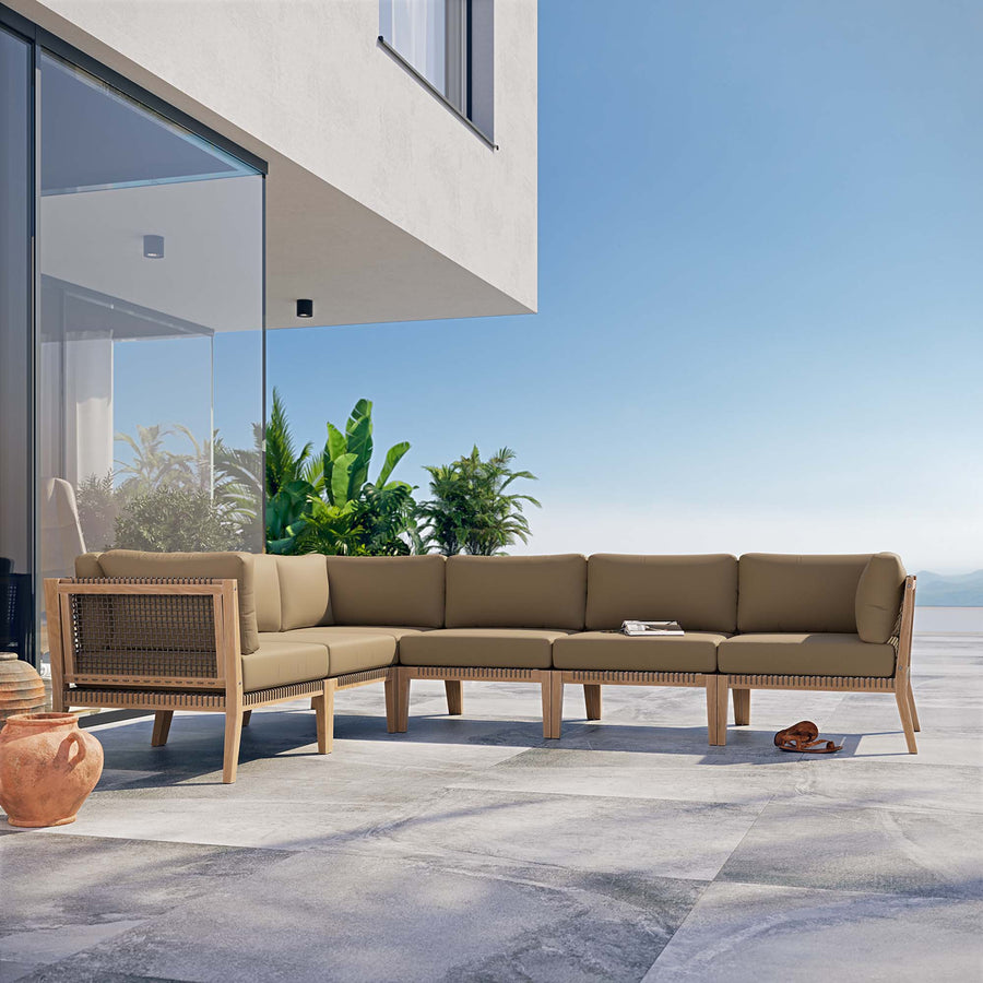 Vesper 6-Piece Outdoor Patio Teak Wood Sectional Sofa in Gray Light Brown