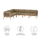 Vesper 6-Piece Outdoor Patio Teak Wood Sectional Sofa in Gray Light Brown