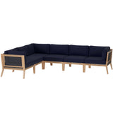 Vesper 6-Piece Outdoor Patio Teak Wood Sectional Sofa in Gray Navy