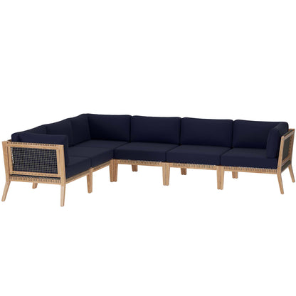 Clearwater 6-Piece Outdoor Patio Teak Wood Sectional Sofa by Furniture For America