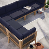 Vesper 6-Piece Outdoor Patio Teak Wood Sectional Sofa in Gray Navy