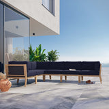 Vesper 6-Piece Outdoor Patio Teak Wood Sectional Sofa in Gray Navy