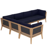 Vesper 6-Piece Outdoor Patio Teak Wood Sectional Sofa in Gray Navy