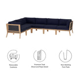 Vesper 6-Piece Outdoor Patio Teak Wood Sectional Sofa in Gray Navy