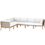 Vesper 6-Piece Outdoor Patio Teak Wood Sectional Sofa in Gray White