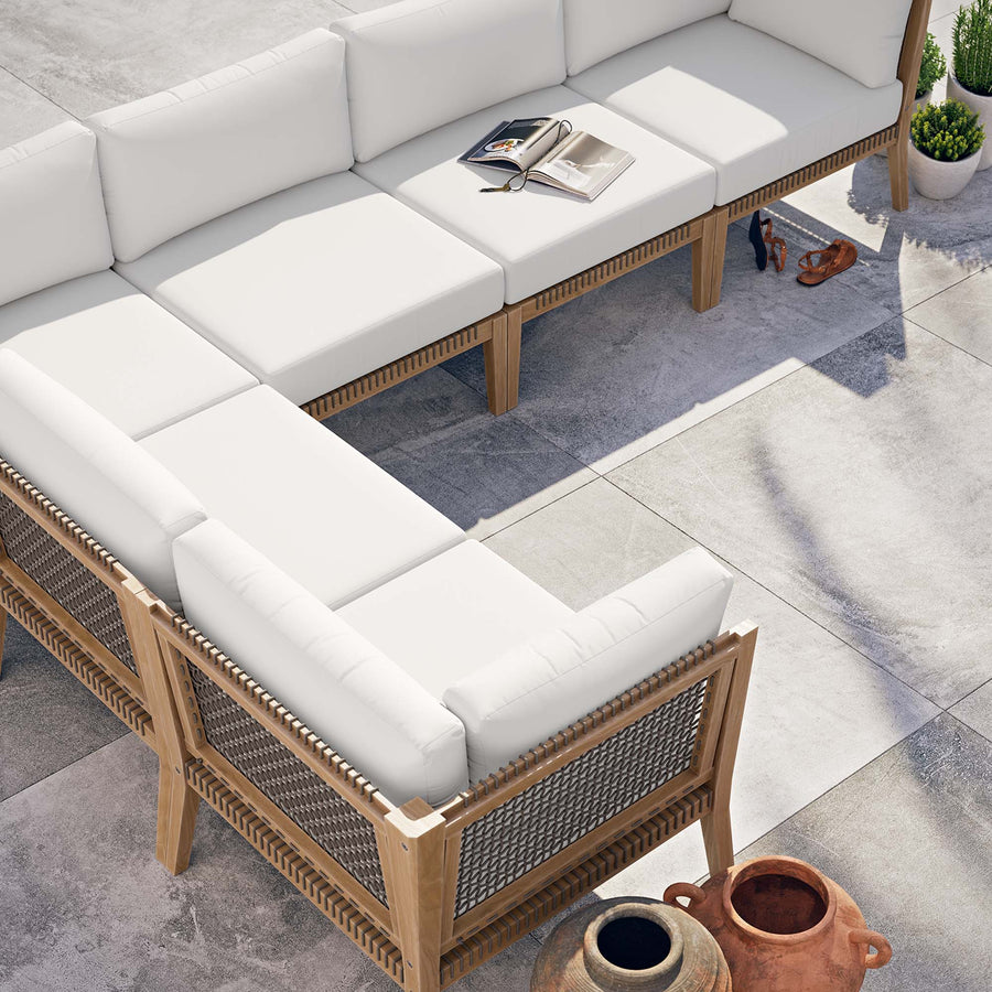 Vesper 6-Piece Outdoor Patio Teak Wood Sectional Sofa in Gray White