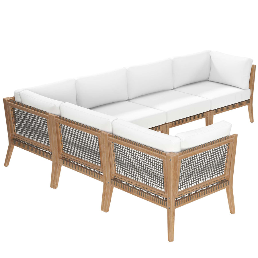 Vesper 6-Piece Outdoor Patio Teak Wood Sectional Sofa in Gray White
