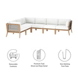 Vesper 6-Piece Outdoor Patio Teak Wood Sectional Sofa in Gray White