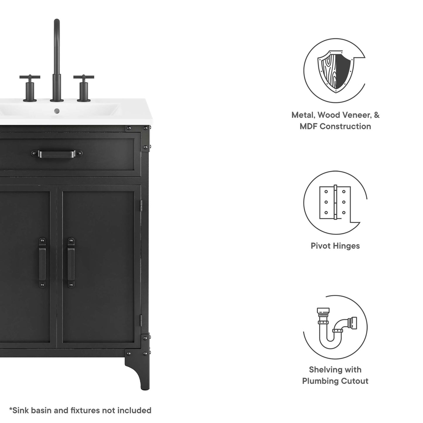 Steamforge 24" Bathroom Vanity Cabinet (Sink Basin Not Included) by Furniture For America